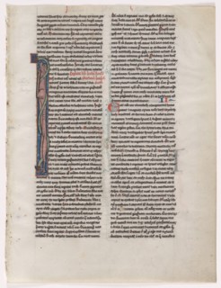 Initial I: Entwined Beast and Serpent: Leaf from a Bible (2 of 2 Excised Leaves), c. 1225-1250.