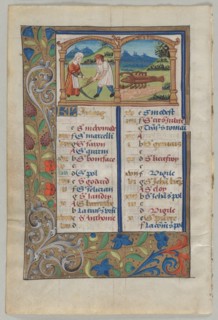 Leaf from a Book of Hours: Calendar Page for June (verso), c. 1510. France, Rouen, 16th century.