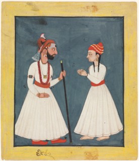 Raja Shamsher Sen with a Youth , 1760-70. India, Himachal Pradesh, Mandi. Opaque watercolor and ink
