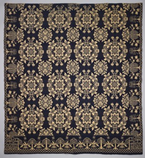Coverlet, 1837. J.M. Davidson (American). Double weave; blue wool and white cotton; overall: 235 x