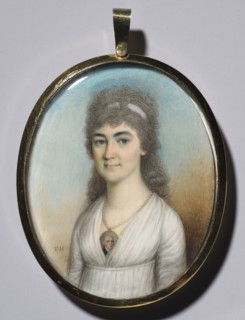 Portrait of a Woman Wearing a Miniature, c. 1780. Thomas Hazlehurst (British, c. 1740-c. 1821).
