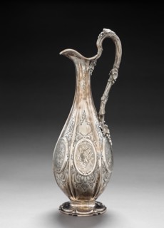 Pitcher, c. 1870-1880. Elkington & Co. (British). Silver; overall: 36.6 x 12.4 x 13.7 cm (14 7/16 x