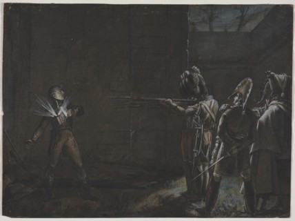 Execution of the Duke d'Enghien, 21 March 1804, c. 1870. Anonymous. Brown ink wash, pen and brown