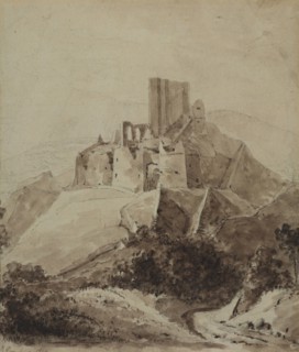 Ruins of Chateau d'Arque, 1819. Isidore Justin Taylor (French, 1789-1879). Pen and brown ink, brush