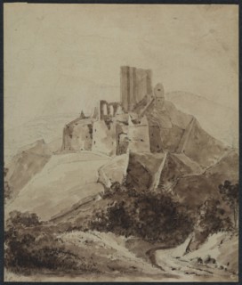 Ruins of Chateau d'Arque, 1819. Isidore Justin Taylor (French, 1789-1879). Pen and brown ink, brush