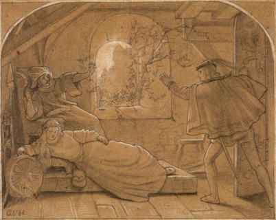 Sleeping Beauty (Dornröschen), 1864. Anonymous. Graphite with white heightening on medium-weight