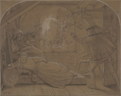 Sleeping Beauty (Dornröschen), 1864. Anonymous. Graphite with white heightening on medium-weight