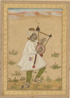 An African Lyre Player (recto); Calligraphy (verso), c. 1640-1660. India, Deccan, 17th century.