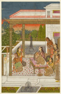 A princess with attendants on a terrace, c. 1720-1730. India, Hyderabad, Deccan, 18th century.