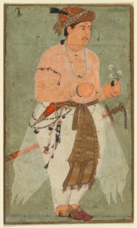 A Mughal Prince, Perhaps Danyal, Holding a Sprig of Flowers, c. 1580-1590. India, Mughal, 16th