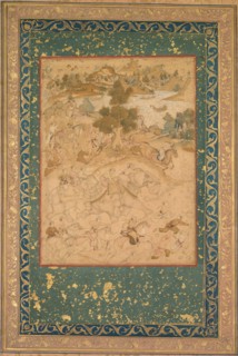 Akbar supervising the capture of wild elephants at Malwa in 1564, painting 90 from an Akbar-nama