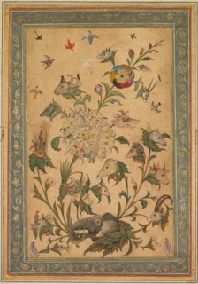 A floral fantasy of animals and birds (Waq-waq), early 1600s. India, Mughal. Opaque watercolor and