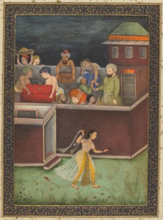 A House Burgled at Night, c. 1700. India, Mughal, early 18th century. Opaque watercolor with gold