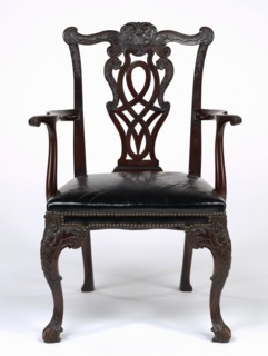 Armchair, c. 1875-1880. America, New York, 19th century. Mahogany, leather; overall: 97 x 68 x 60