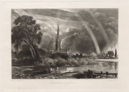 Salisbury Cathedral from the Meadows (Small Plate), 1855. David Lucas (British, 1802-1881), after