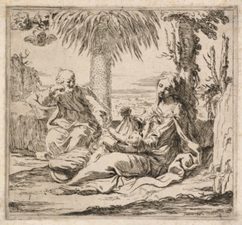 Rest on the Flight into Egypt. Elisabetta Sirani (Italian, 1638-1665). Etching and aquatint ;