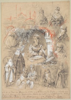 Harem Women, 1800s. Anonymous. Graphite with white heightening and orange pastel; sheet: 35.2 x 24