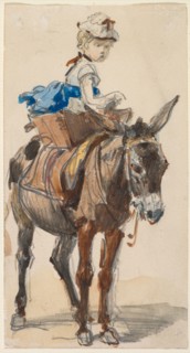 Girl on a Donkey. Isidore Pils (French, 1813/15-1875). Watercolor and graphite ; sheet: 15.5 x 9.2