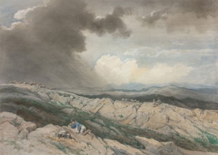Landscape with Shepherds, c. 1869. Jules Joseph Augustin Laurens (French, 1825-1901). Watercolor