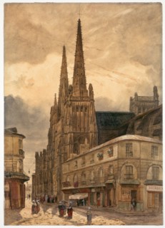 Cathédrale Sainte-André de Bordeaux, 1832. Adrien Dauzats (French, 1804-1868). Watercolor with gum