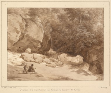 Jonction des deux torrents qui forment la Cascade de Grésy, 1814. Jean-Baptiste Isabey (French,