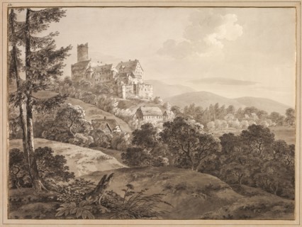 View of the Castle Gnandstein, c. 1795. Adrian Zingg (Swiss, 1734-1816). Grey wash and black ink