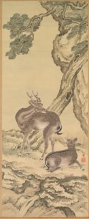 Symbols of Longevity: Deer under Peach and Pine (Peach) (left), 1801. Toda Tadanaka (Japanese,