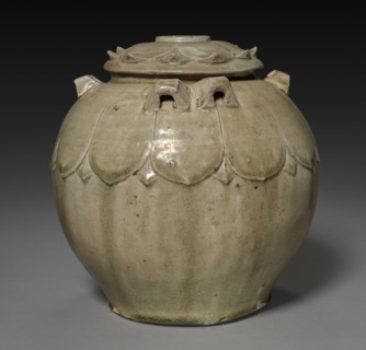 Covered Jar with Carved Lotus Petals, 386-581. China, Northern Dynasties period (386-581). lid: 2.8