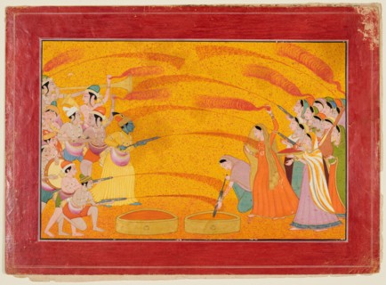 Krishna Celebrates Holi, c. 1770. Northern India, Himachal Pradesh, Pahari Kingdom of Guler. Opaque