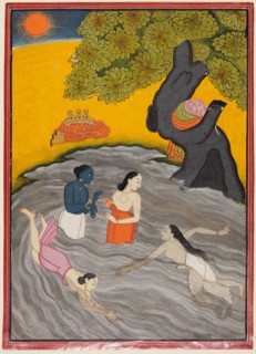Krishna playing with the Gopis in the Jumna, c. 1770. India, Nurpur. Color on paper; page: 24.7 x
