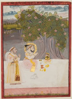 Rana Sangram Singh Worshipping a Linga under a Banyan Tree, c. 1712-15. Northwestern India,