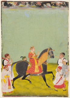 Equestrian Raj Singh II, son of Pratap Singh (r. 1752-55), c. 1760. India, Rajasthan, Mewar school.