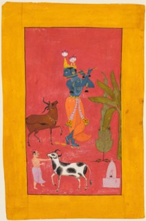 Krishna Fluting, c. 1675-1700. India, Rajasthan, Bundi. Color on paper; page: 21.9 x 14.3 cm (8 5/8
