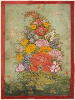 Still life: Bouquet of Flowers Emerging from the Grass, c. 1750. India, Rajasthan, Bundi. Color on