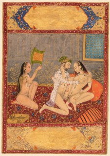 Couple in Erotic Embrace, c. 1720-30. Northwestern India, Rajasthan, Jaipur. Color on paper; page: