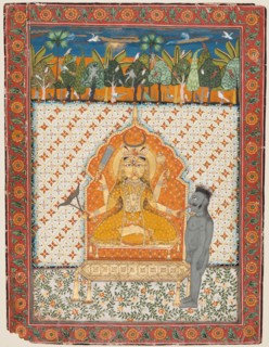 Devi enshrined and holding the tongue of a demon, c. 1725. India, Sirohi or North Deccan. Color on