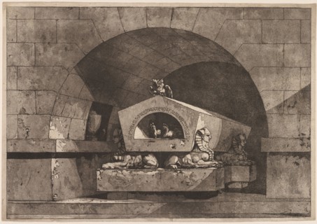 Tomb with Sphinx: Funerary Monument with an Owl on a Sarcophagus Supported by Sphinx (Tombeau avec