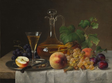 Still Life with Fruit, 1873. Emilie Preyer (German, 1849-1930). Oil on fabric; unframed: 35 x 46.5