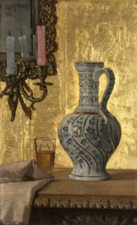 Pitcher and a Glass on a Table, 1878. Otto H. Bacher (American, 1856-1909). Oil on wood; unframed:
