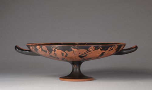 Drinking Cup (Kylix), c. 480 BC. Attributed to Douris (Greek). Earthenware with slip decoration;