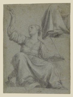 Papal Authority; Carlo Saraceni, Italian, about 1579 - 1620, 1616; Black chalk, heightened with white chalk on blue-green paper