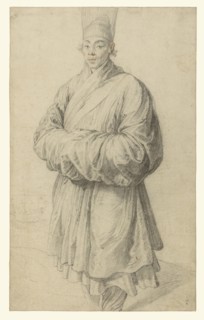 Man in Korean Costume; Peter Paul Rubens, Flemish, 1577 - 1640, about 1617; Black chalk with touches of red chalk in the face