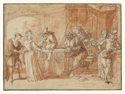 Scene from the Italian Comedy, recto, Figure Study, verso, Claude Gillot, French, 1673 - 1722, France; about 1700; Pen