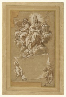 Faith and Justice Enthroned; Carlo Maratti, Italian, 1625 - 1713, Italy; about 1676; Pen and brown ink, brown wash, red chalk