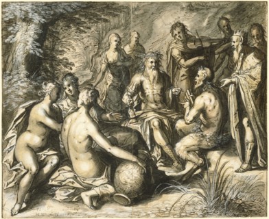 The Judgment of Midas; Hermann Weyer, German, 1596 - after 1621, 1616; Pen and black ink, black, ochre, reddish and gray washes