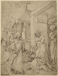 Christ Taking Leave of His Mother; Hans Schäufelein, German, 1480,1485 - 1540, 1510; Pen and brown ink and black chalk
