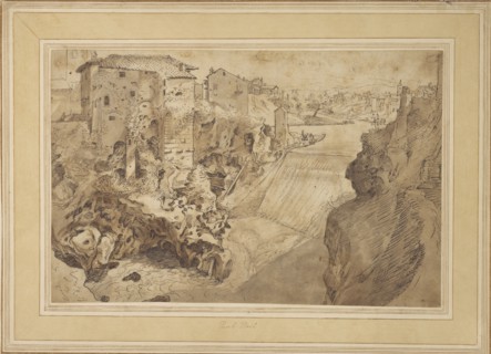 View of Tivoli; Sebastian Vrancx, Flemish, 1573 - 1647, France; about 1600; Black chalk, pen and brown ink, gray and brown wash