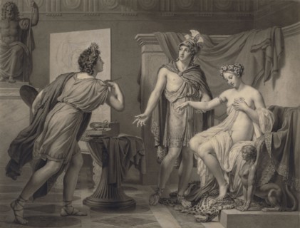 Alexander Ceding Campaspe to Apelles; Jérôme-Martin Langlois, French, 1778 - 1838, 1819; Black and white chalk, gray washes