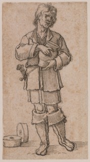 A Young Peasant Holding a Jar; Sebald Beham, German, 1500 - 1550, Germany; about 1520; Pen and brown ink over black chalk