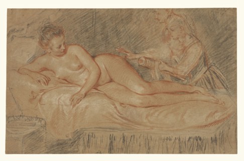 The Remedy; Jean-Antoine Watteau, French, 1684 - 1721, Paris, France; about 1716 - 1717; Red, black, and white chalk